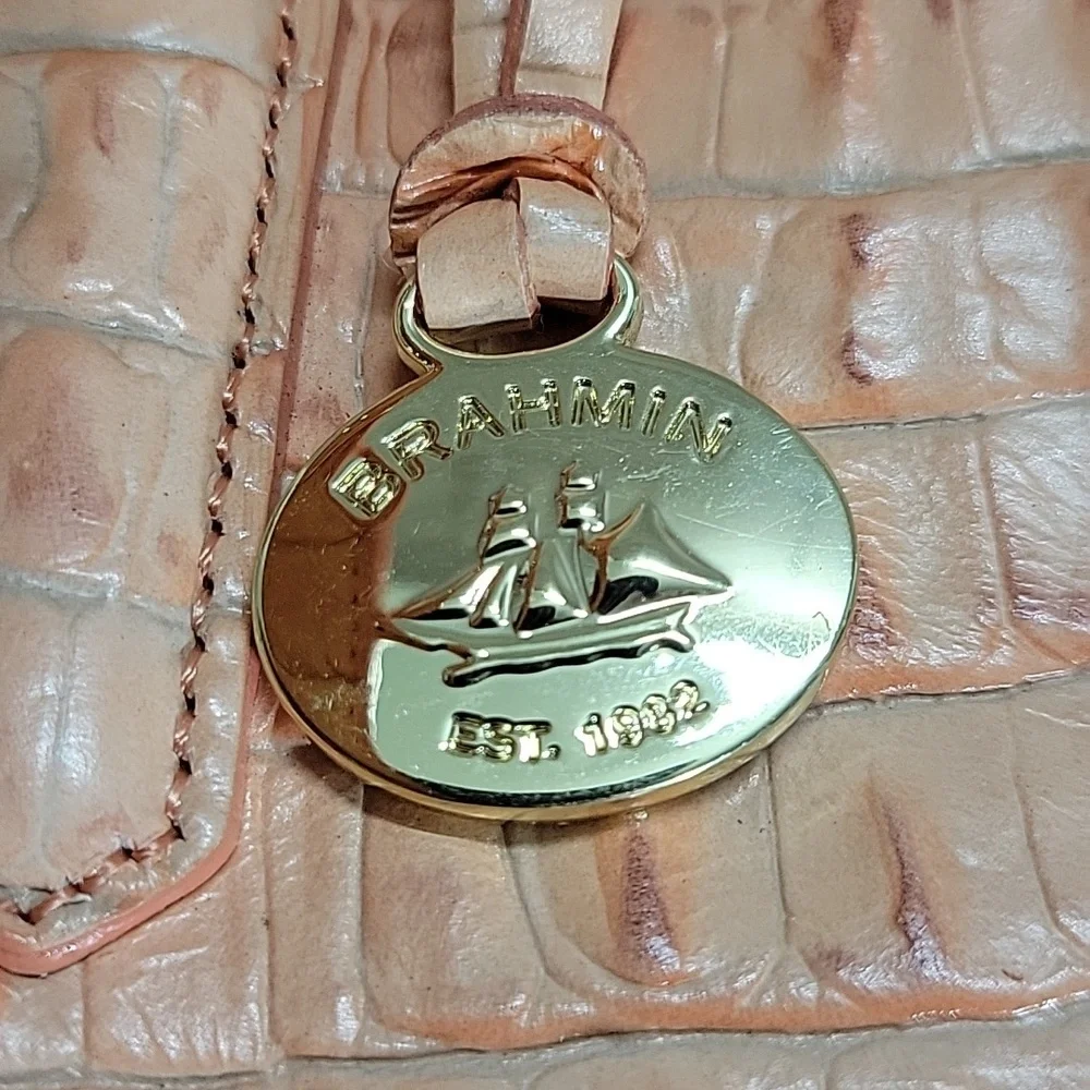 Brahmin Croc-Embossed Leather Tote Bag in Peach